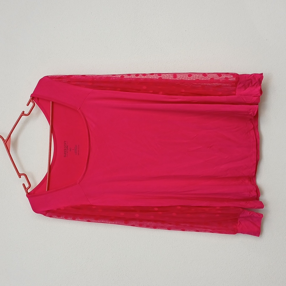 Torrid Soft Knit Pink Square Neck Polka Dot Sheer Long Sleeve Top Size 1X